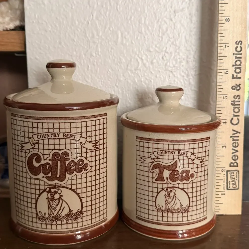 Cottagecore Country Best Pig & Hen Vintage Coffee and Tea Jars